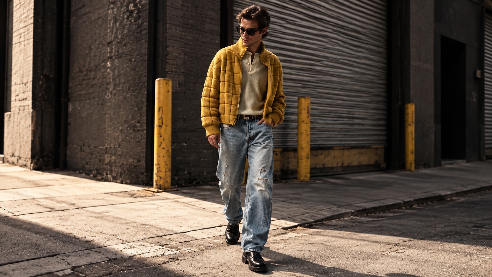 Quilted Knit Jacket — Mustard