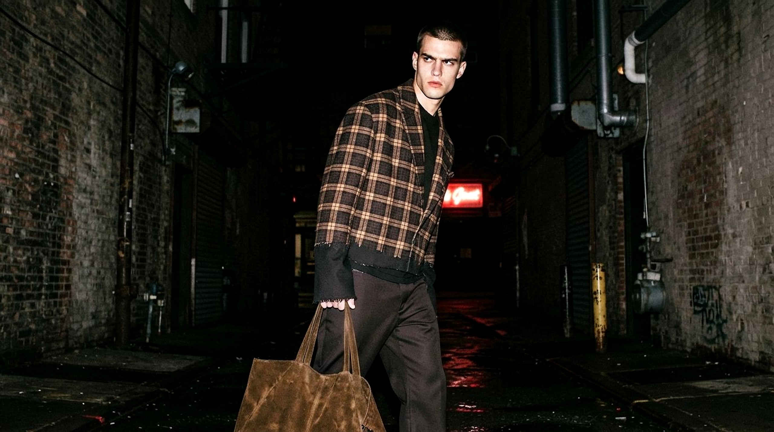 Check Cropped Blouson in Tobacco Check — YEG Textile