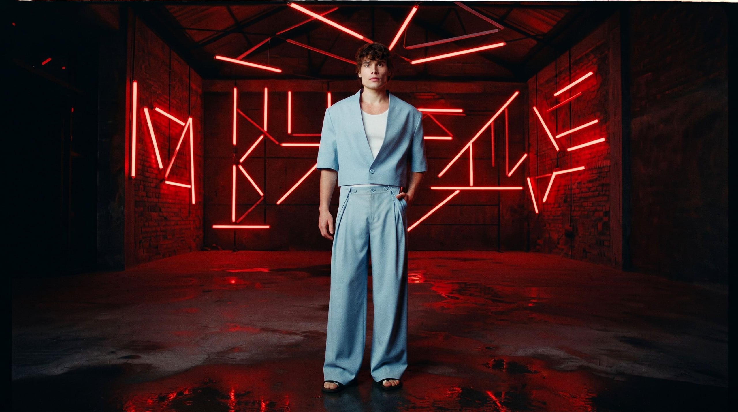 Cropped Short-Sleeve Blazer in Sky — YEG Textile