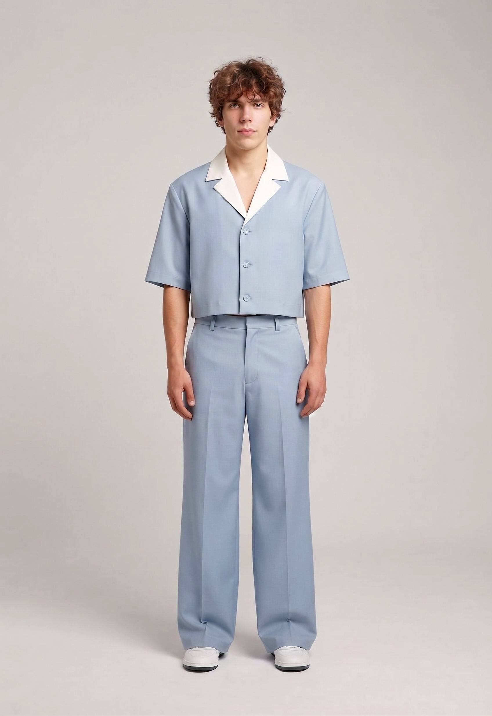 Contrast Collar Jacket in Sky / Ecru — YEG Textile
