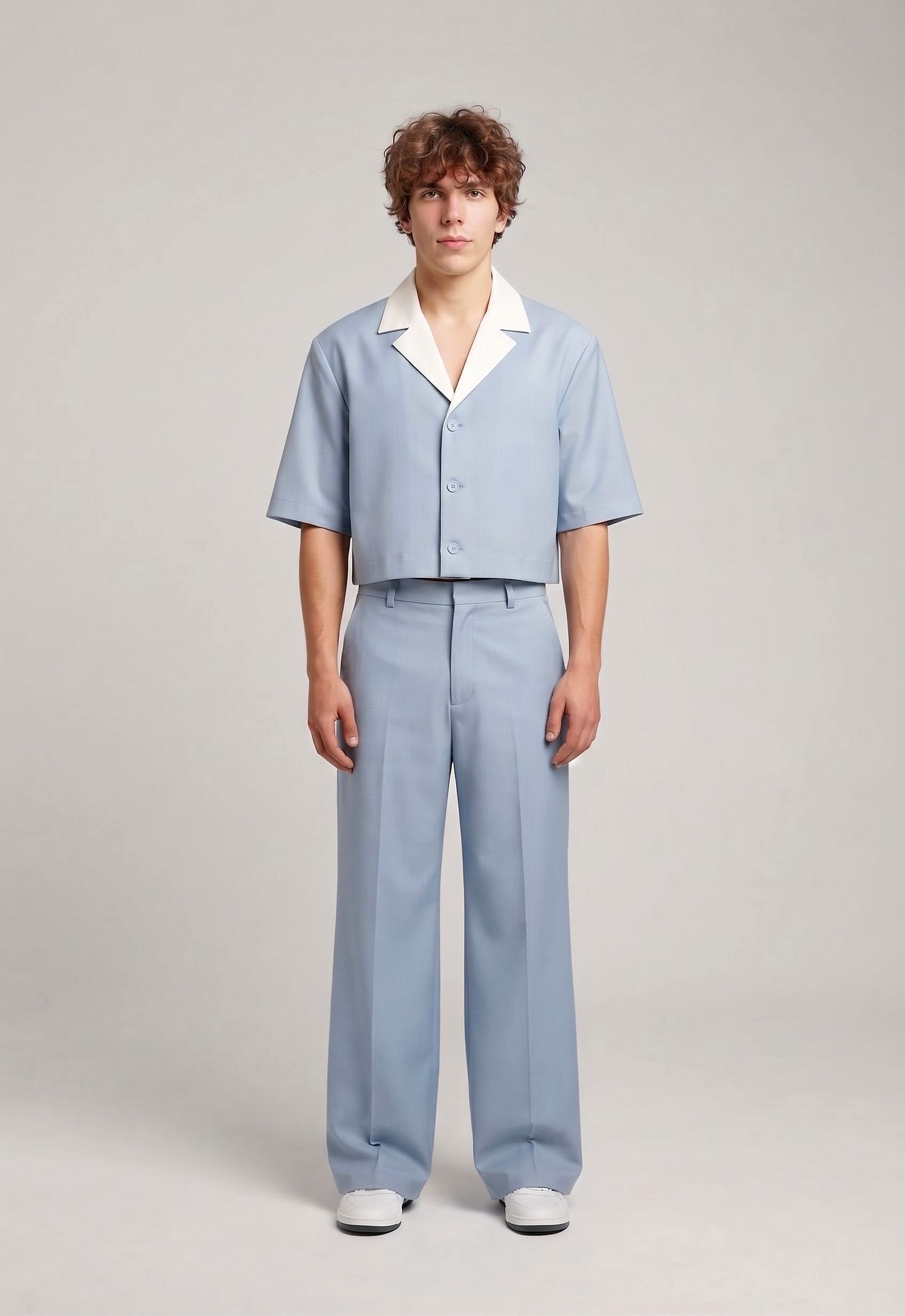 Contrast Collar Jacket in Sky / Ecru — YEG Textile