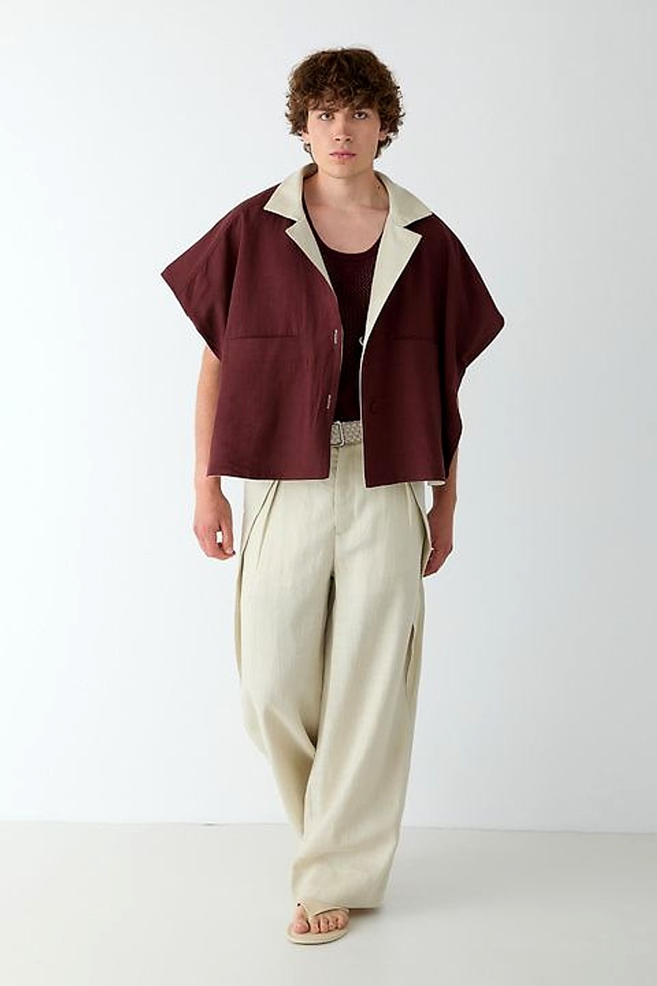 Boxy Contrast Jacket in Burgundy / Ecru — YEG Textile