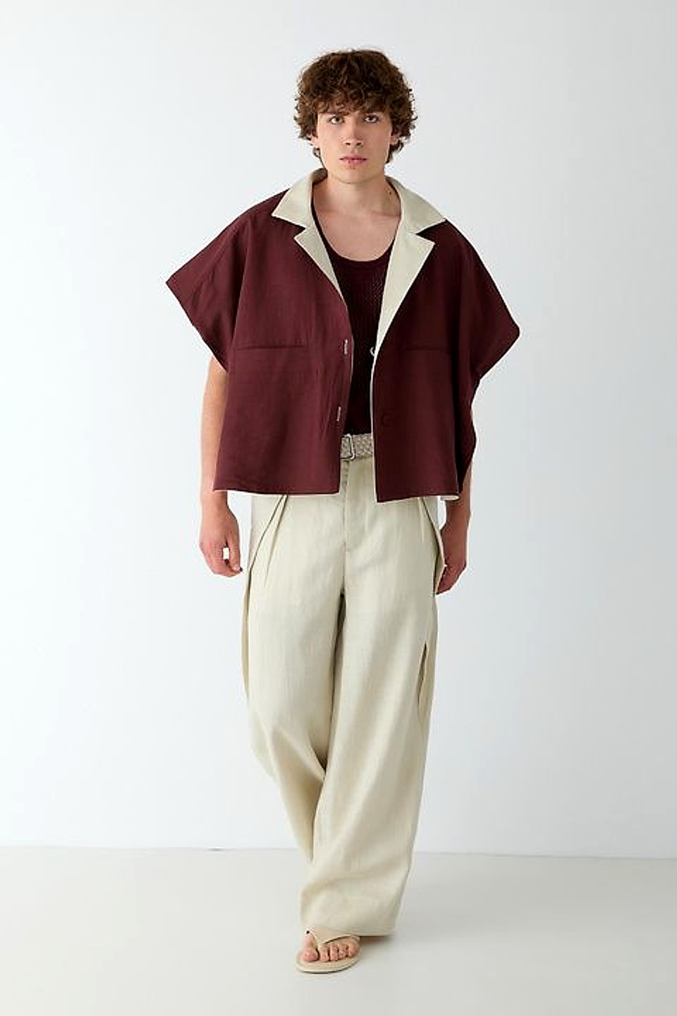 Boxy Contrast Jacket in Burgundy / Ecru — YEG Textile