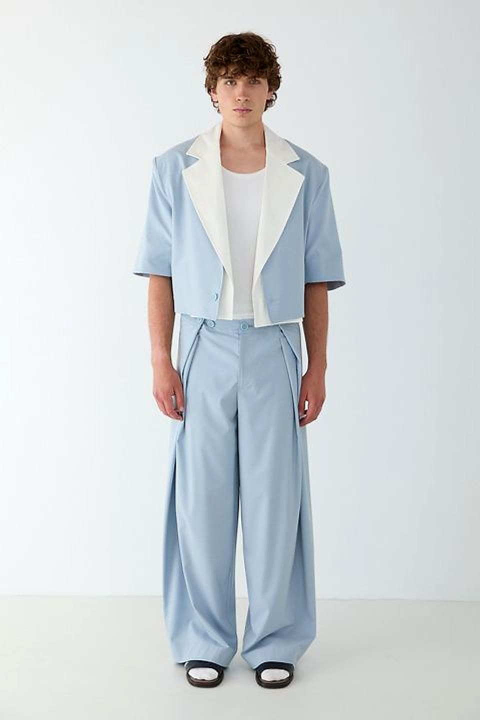 Contrast Collar Jacket in Sky / Ecru — YEG Textile