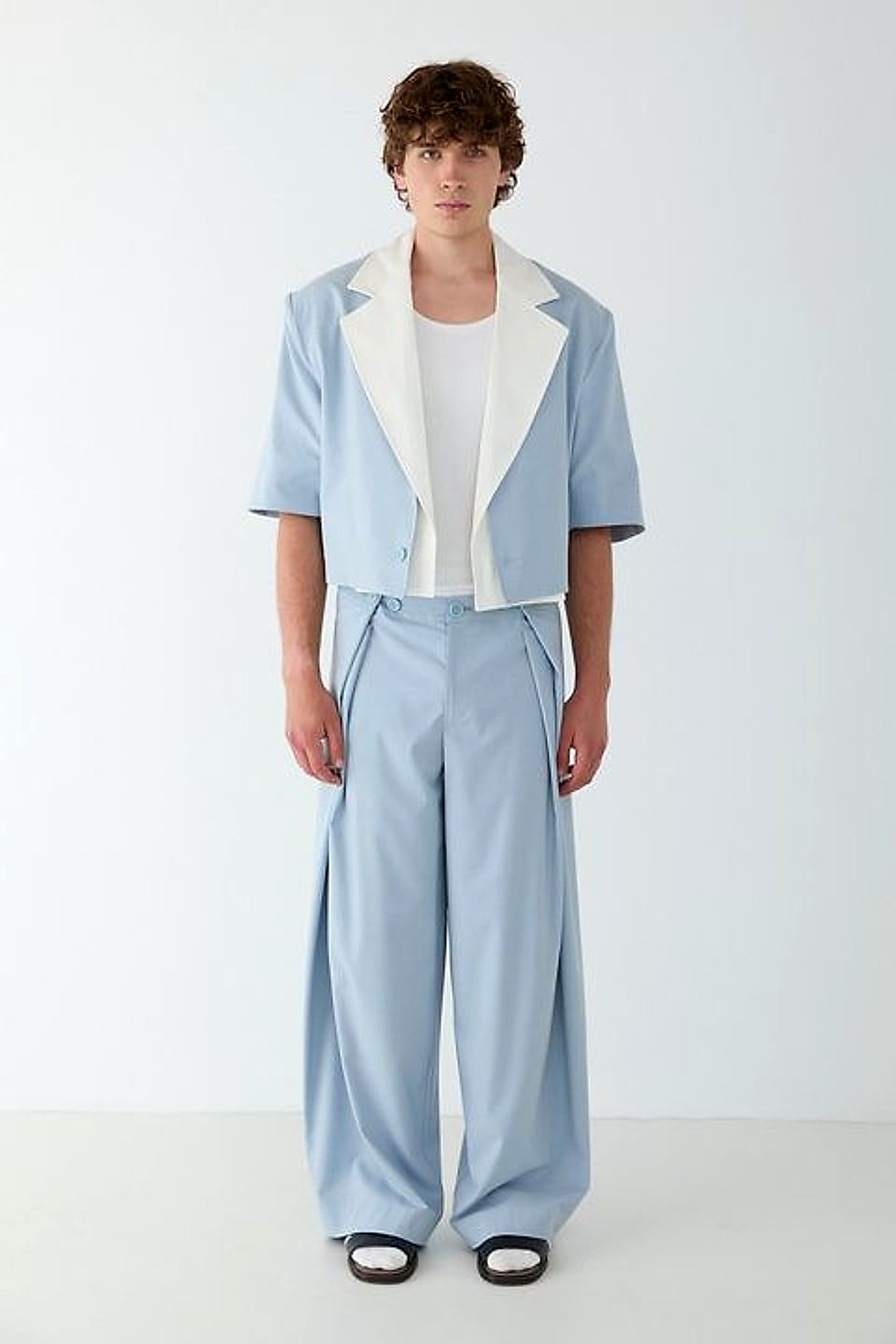 Contrast Collar Jacket in Sky / Ecru — YEG Textile