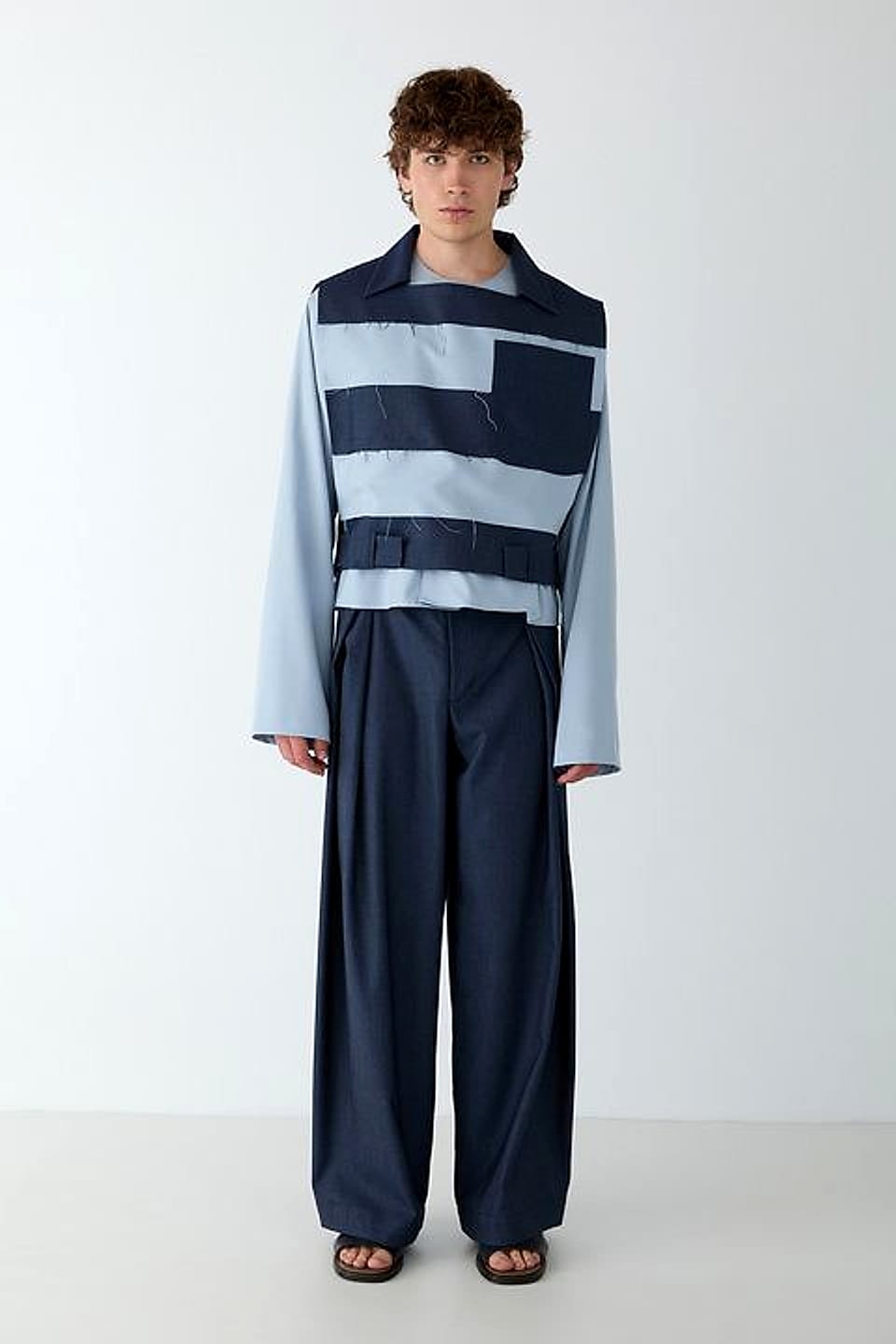 Patchwork Stripe Overshirt in Sky / Navy — YEG Textile