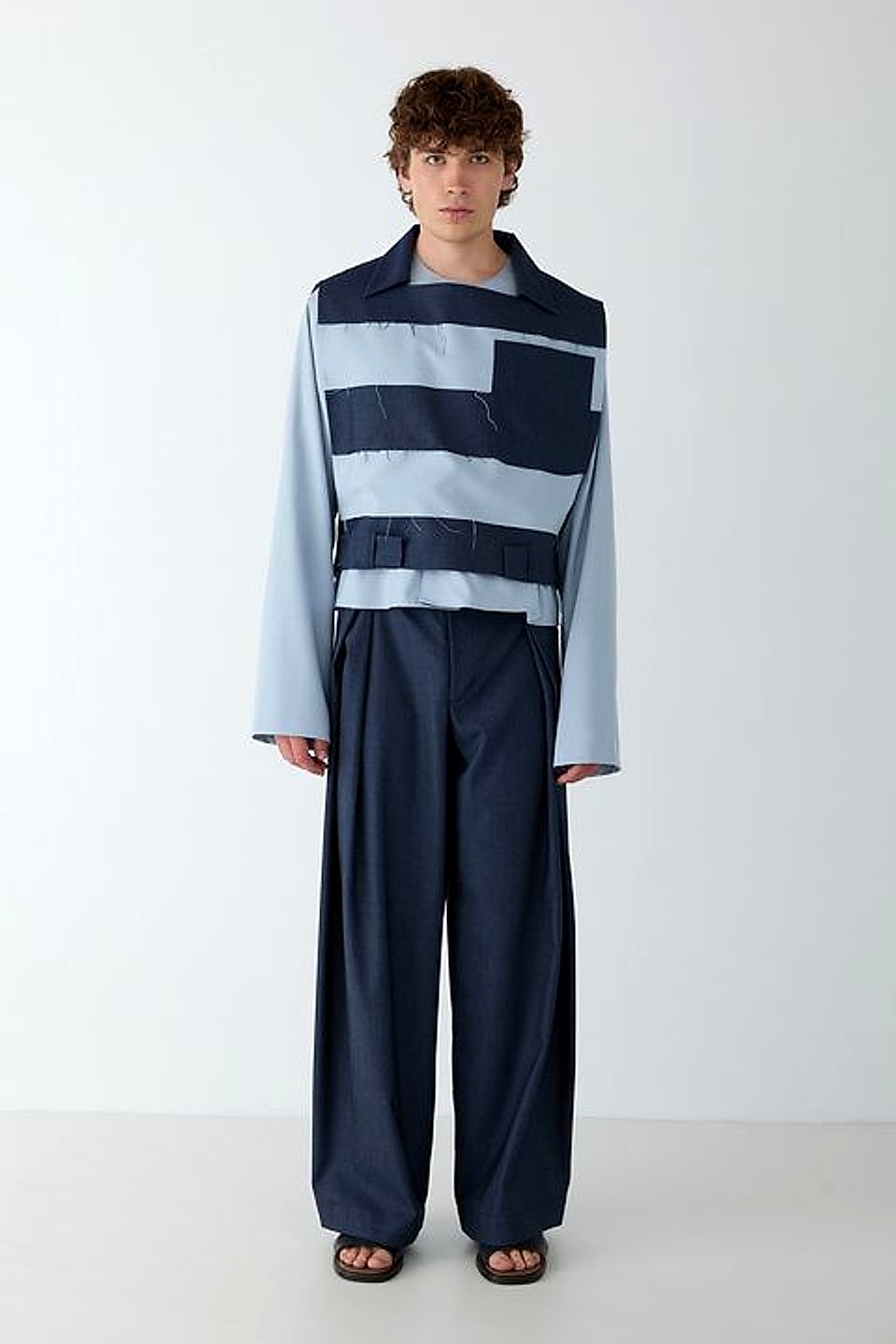Patchwork Stripe Overshirt in Sky / Navy — YEG Textile