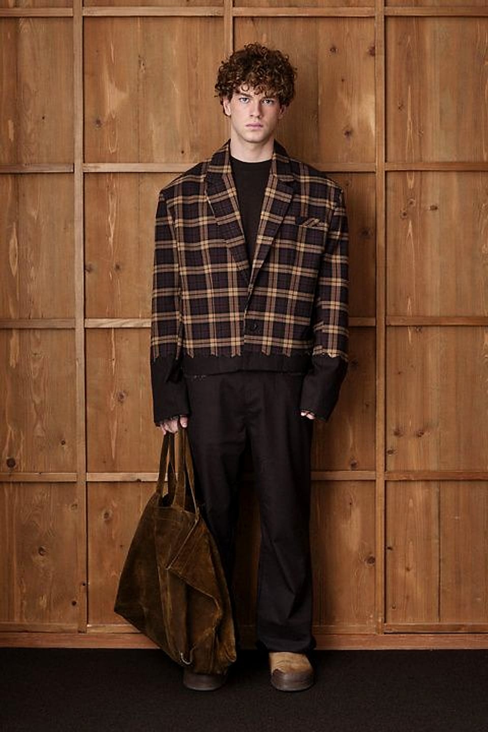 Check Cropped Blouson in Tobacco Check — YEG Textile