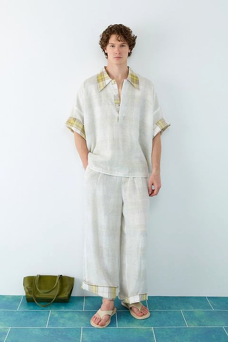 Windowpane Linen Shirt in Ecru Check — YEG Textile