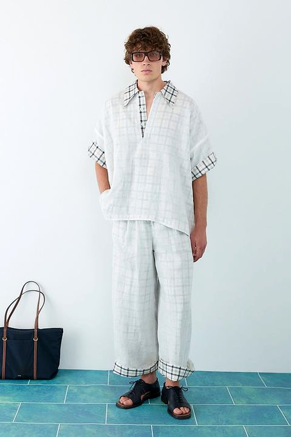Grid Check Camp Shirt in White / Black Grid — YEG Textile