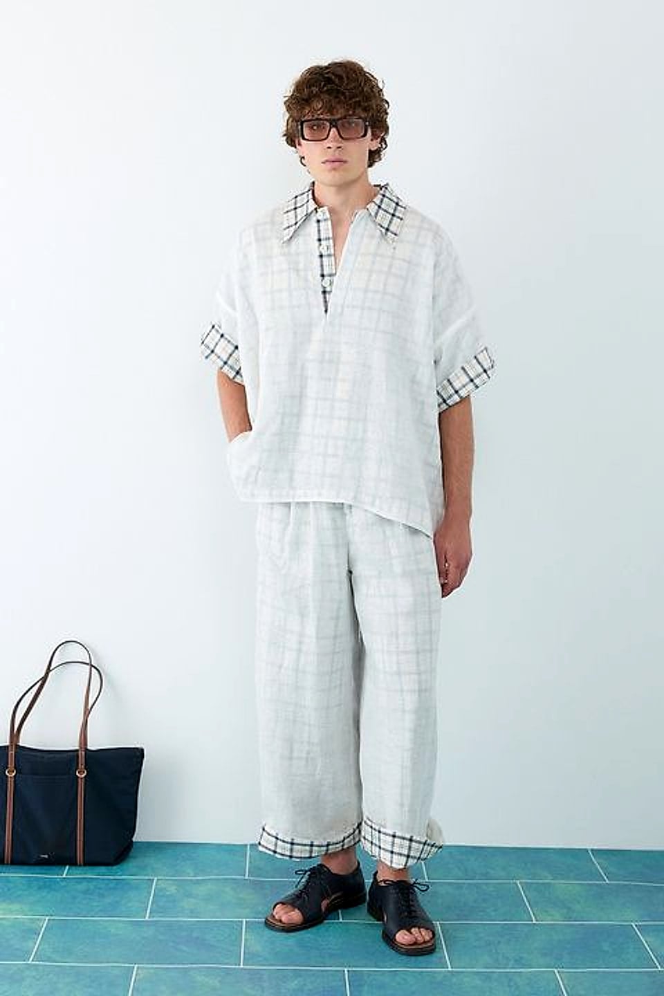 Grid Check Camp Shirt in White / Black Grid — YEG Textile