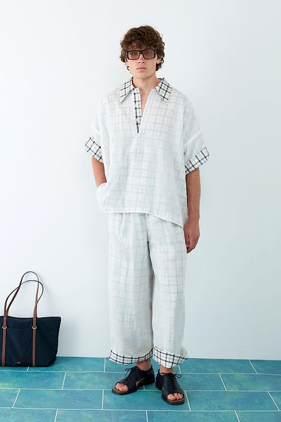 Grid Check Camp Shirt in White / Black Grid — YEG Textile
