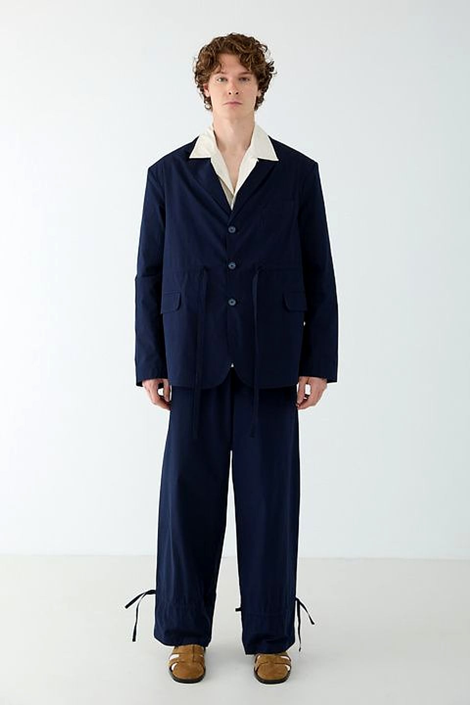 Ecru Collar Blazer in Navy / Ecru — YEG Textile