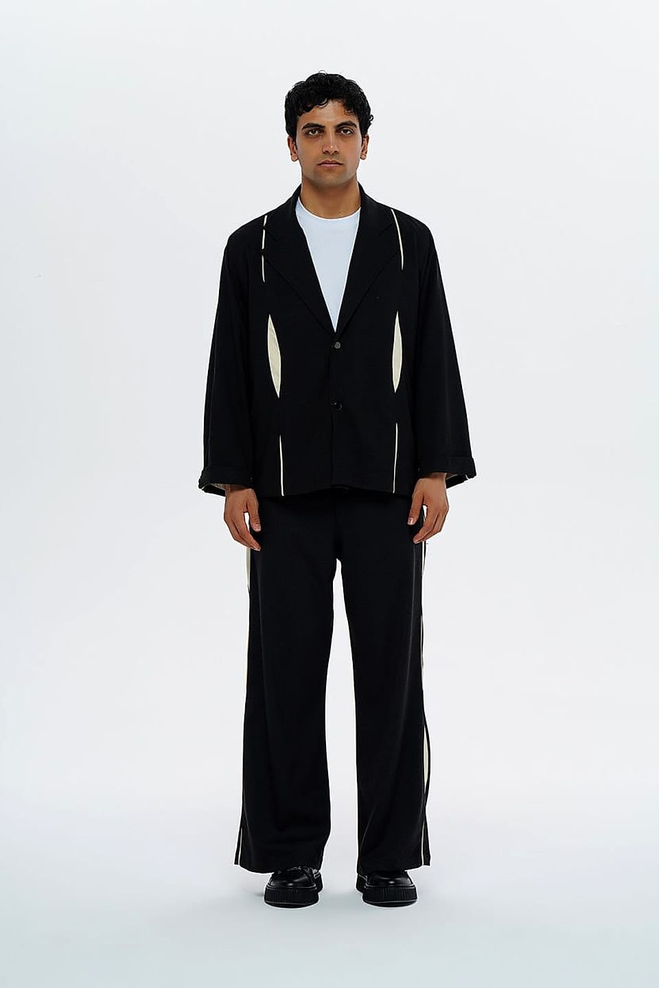 Piped Tailored Jacket in Black — YEG Textile